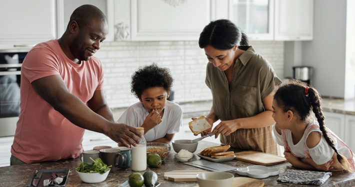 family in the kitchen together